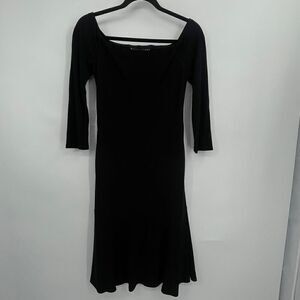 Ralph Lauren Black Label Black Stretch Square Neck 3/4 Sleeve Midi Dress Size 10